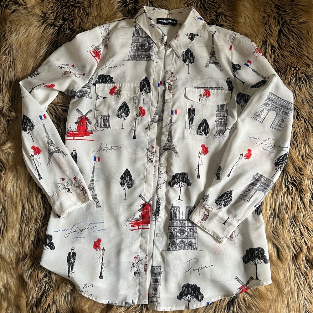 Karl Lagerfeld White Parisian Print Men's Shirt